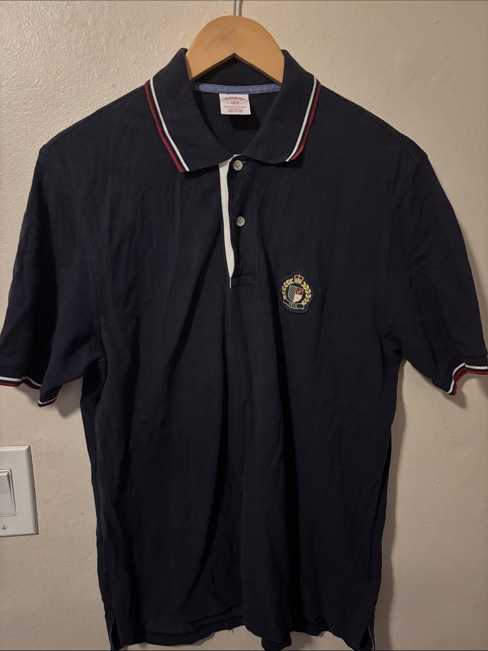 Brooks Brothers Navy Polo with Crest and Contrast Trim